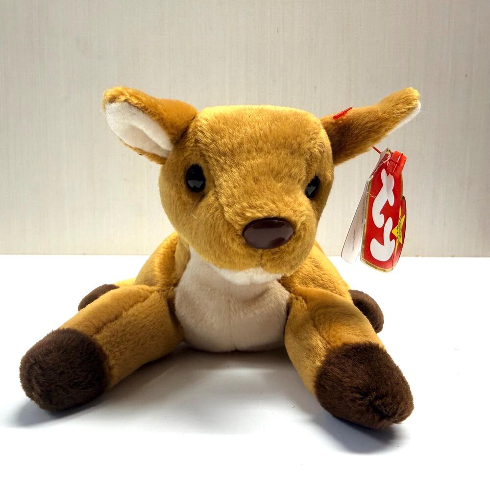 Vintage Deer Fawn TY Beanie Baby Whisper Tan White Spots Plush Stuffed Animal